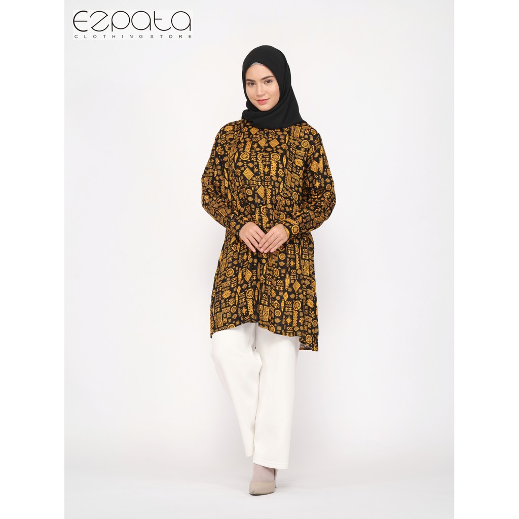 Ezpata Atasan Tunik Kemeja Rayon Wanita Lengan Panjang Kancing Aktif Busui Wudhu Friendly Bahan Premium Harga Murah