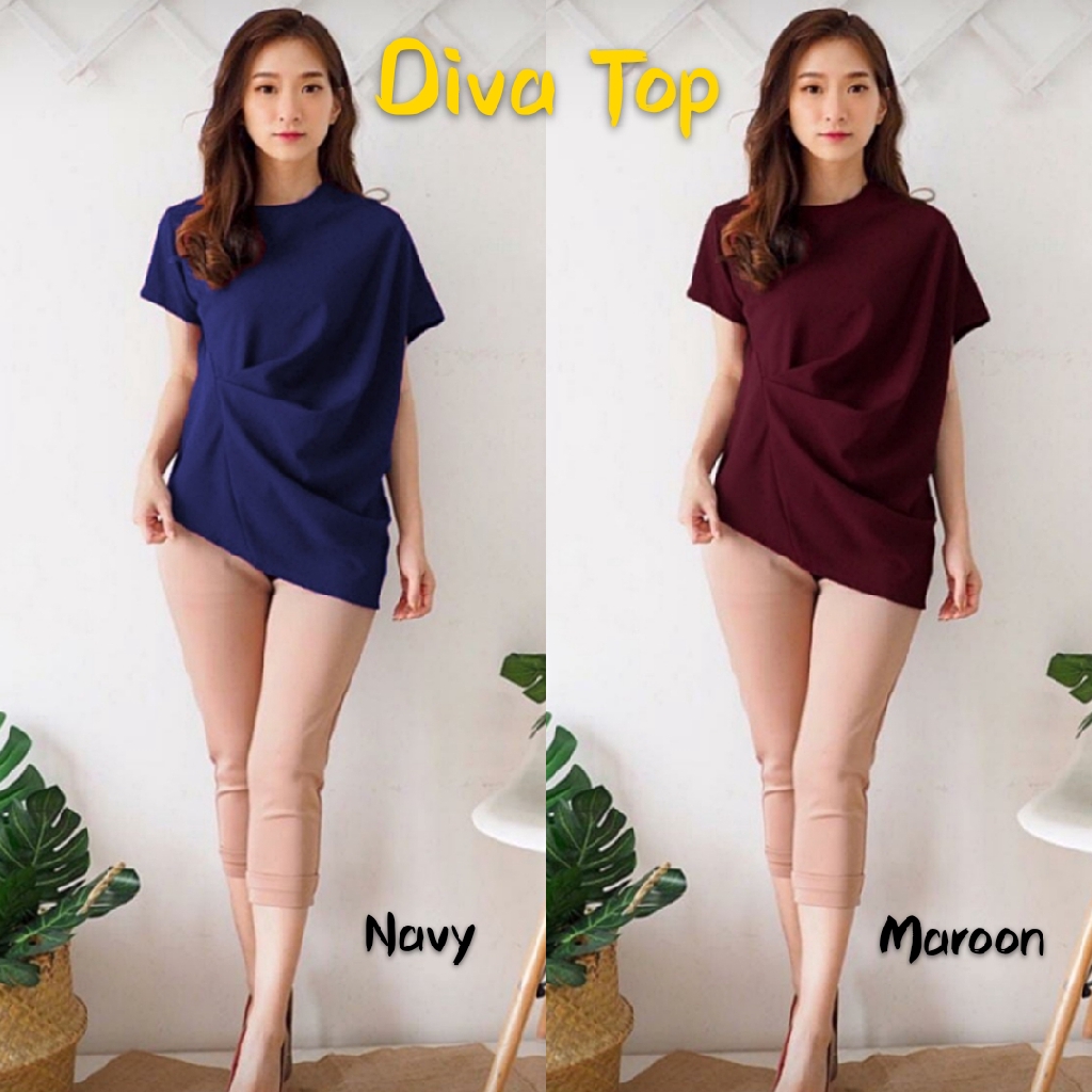 [Diva Top BC]Blouse wanita mosscrepe navy/maroon/hijau/kuning