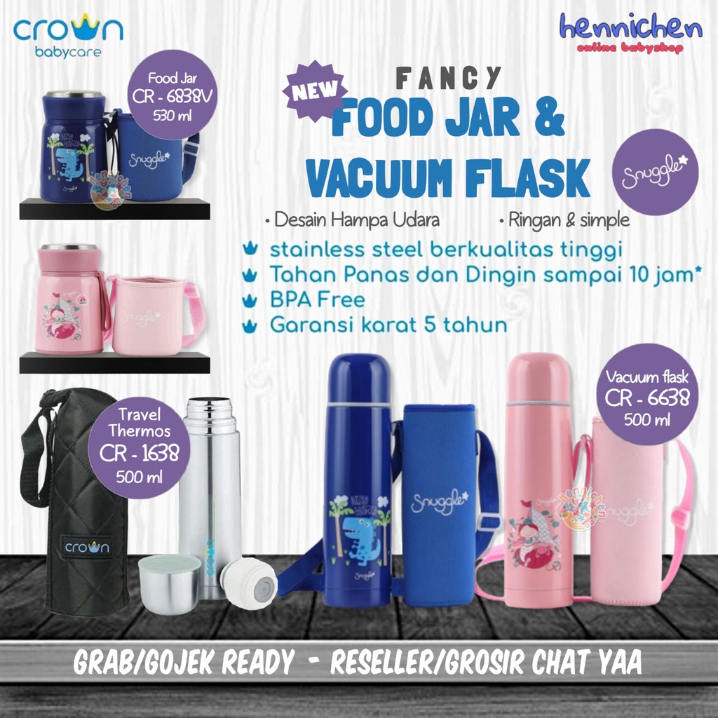 Crown Easy Travel Thermos Vakum 500 ml CR1638 Fancy Food Jar 530 CR6838 Vacuum Flask 500ml CR6638V / TERMOS KARAKTER