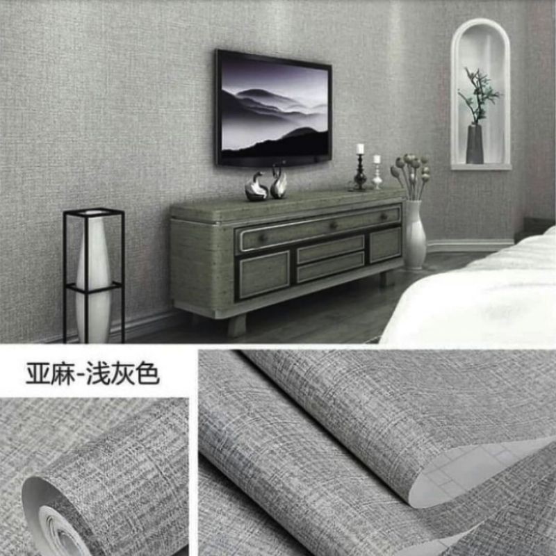 Wallpaper Sticker Dinding ABU SERAT KAIN Dekorasi Ruang Tamu Dan Kamar Tidur