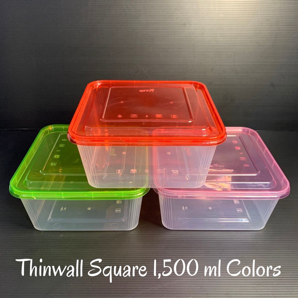 Thinwall Square 1500 ml Warna / Kotak makan plastik premium colors