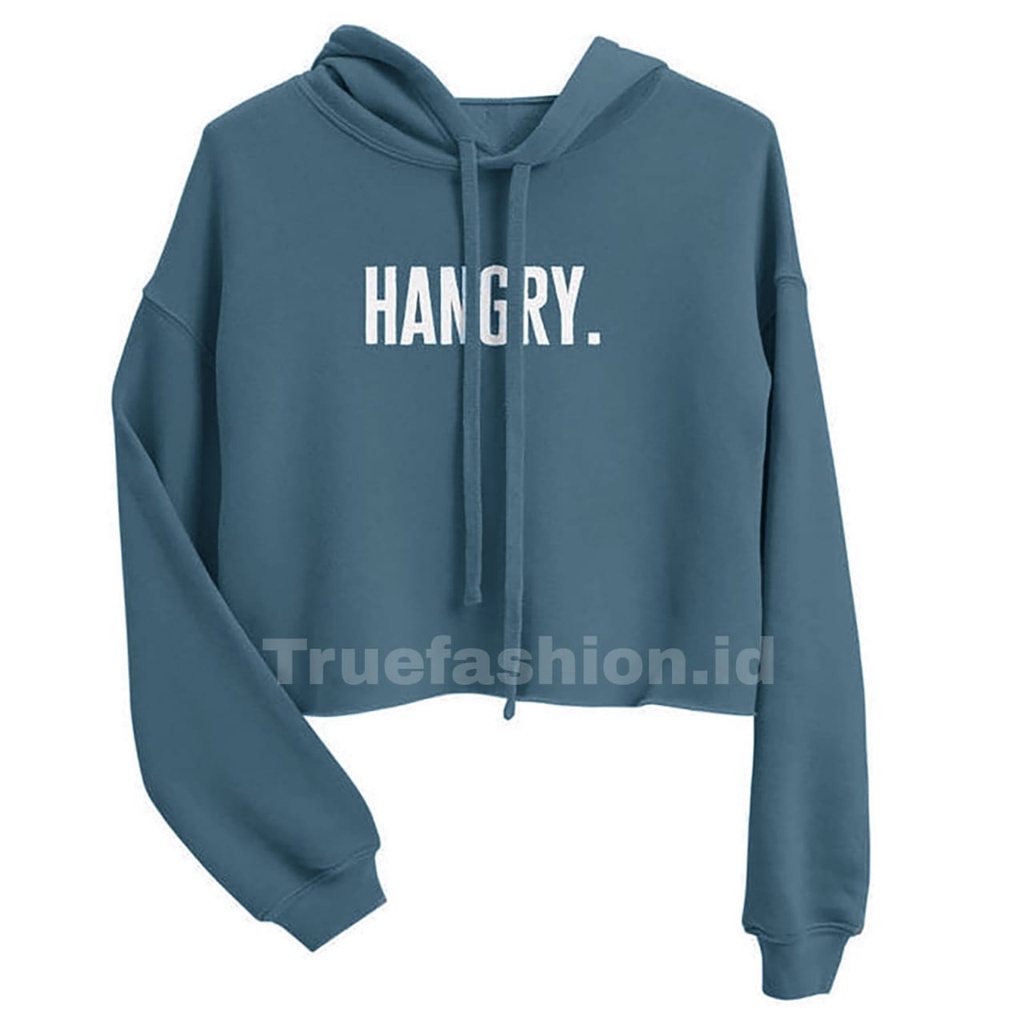 Sweater Hangry Crop Hoodie Wanita Kekinian