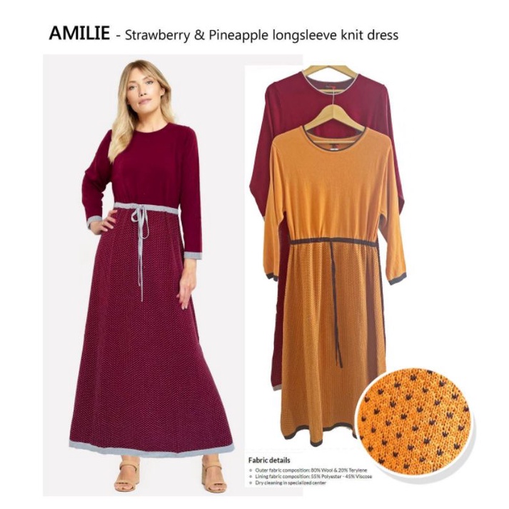 Ameli strawberry n pineapple longsleeve knit maxi dres