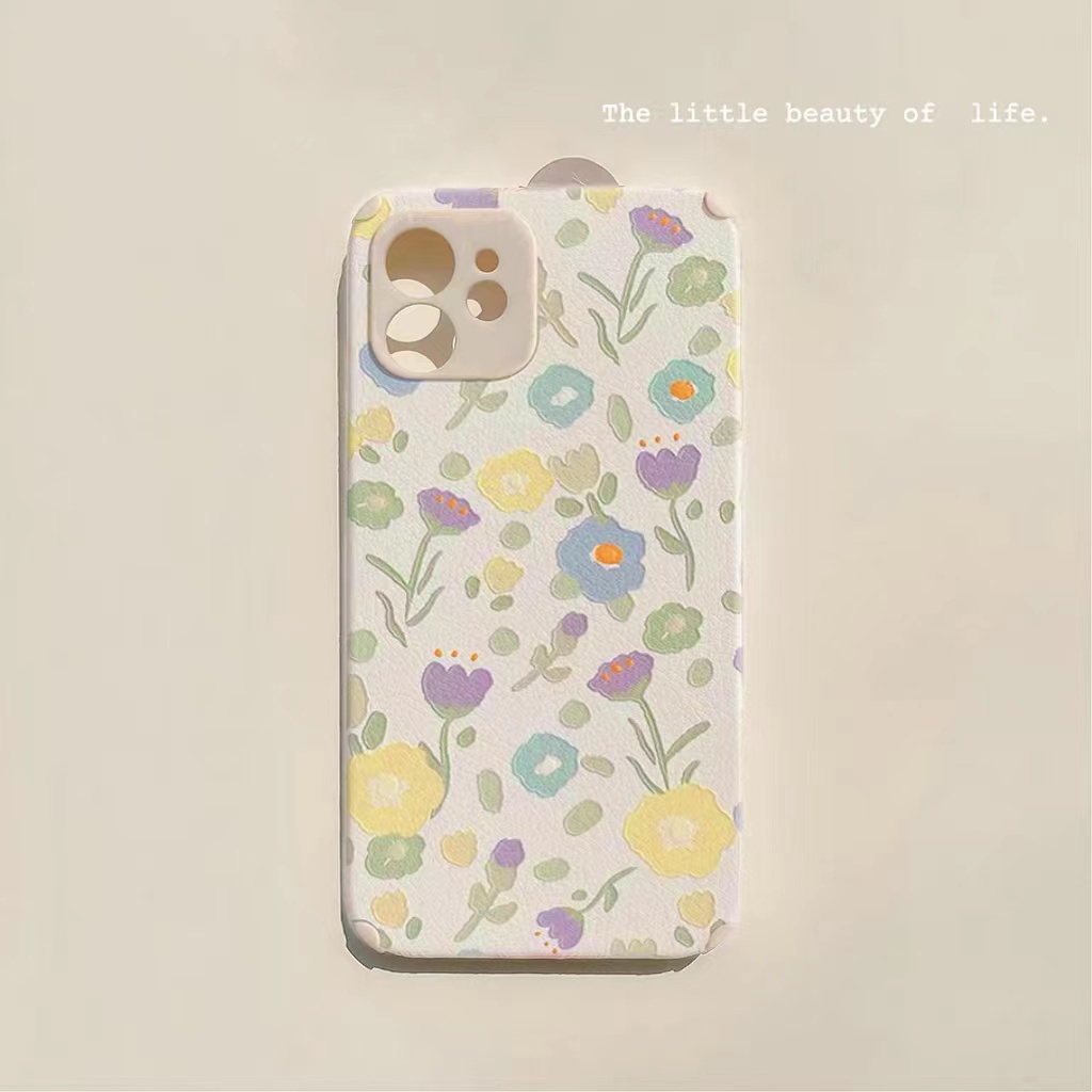 Casing Samsung A03 A03s A02 M02 A02s A22 A12 A72 A52 A32 A42 A71 A51 A50 A50s A30s A31 A30 A20 A022 MO22 M02S M12 Faux Leather Simple Flowers Tpu Phone Case Soft Protective Cover-7