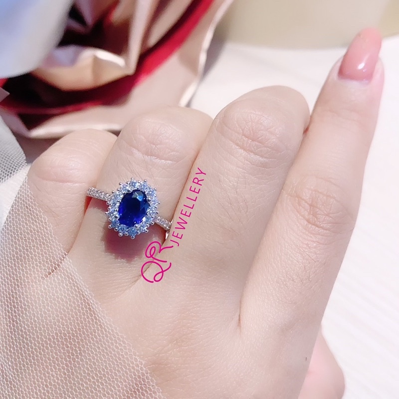 cincin blue sapphire kode 010449  replika berlian lapis emas