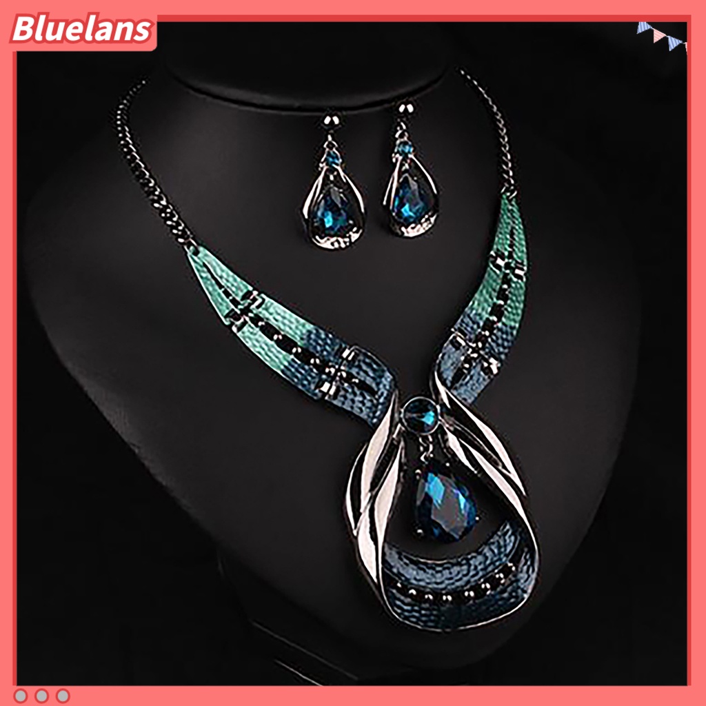 Bluelans 3Pcs Jewelry Set Adjustable Birthday Gift Anti-fade Teardrop Necklace Drop Earrings Jewelry Set