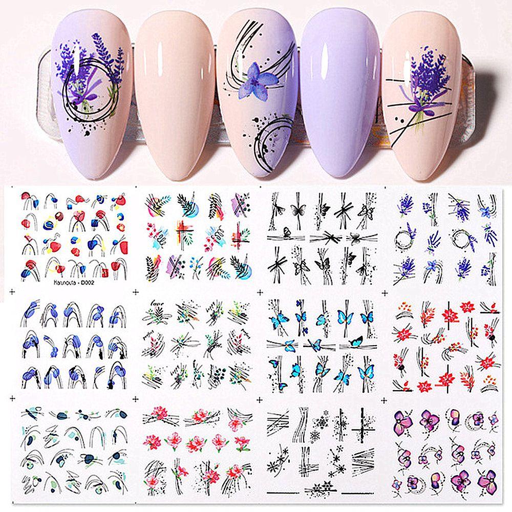 12pcs Stiker Kuku Motif Daun Slider Untuk Nail Art