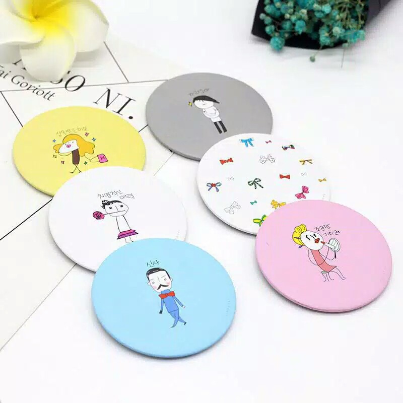Cermin Kaca Bulat Kecil Dandan Rias Motif Kartun Lucu Murah Make Up Kosmetik Cosmetic-2