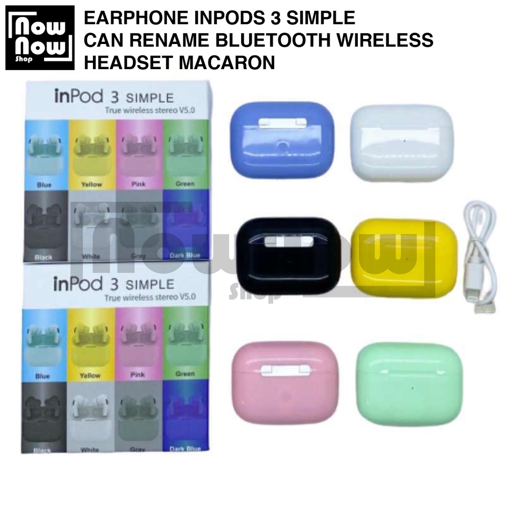 PREMIUM Earphone Macaron Inpods 3 Simple Can Rename Bluetooth Wireless Earbuds Touch Control 5.0 Earphones Sports Headphone Headset Handsfree TWS Mini Inpods Waterproof Anti-FingerPrint