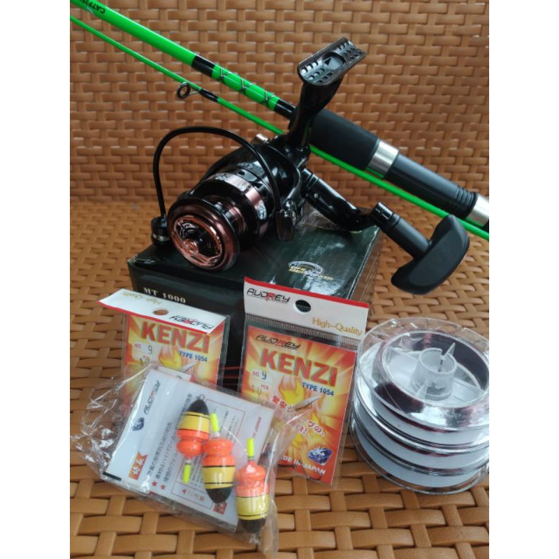 COD paket full set joran fiber solid + rell reel + timah + kail pancing + pelampung + senar PE