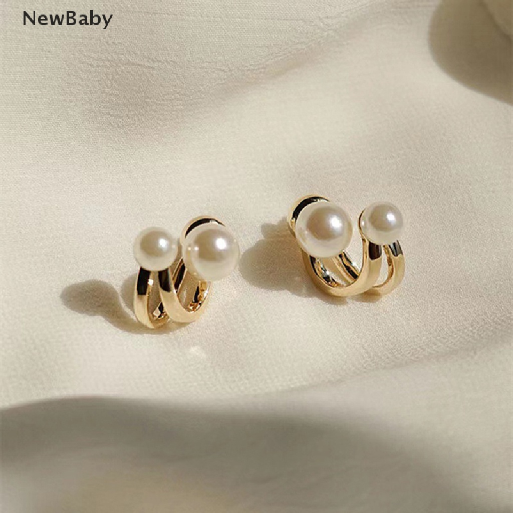 NewBaby 2021 Korean Luxury Pearl Earrings for Women Fashion Simple Pearl Stud Ear Clip ID