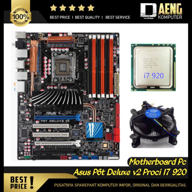 Motherboard Mainboard Mobo Pc Legend Merk ASUS P6T DELUXE V2 1366 Paket Prosesor Intel Core i7 920 8