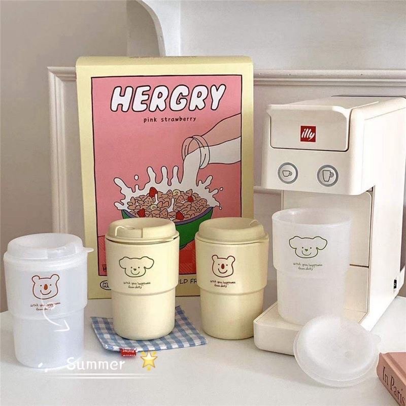 TUMBLER TEMPAT AIR MINUM ESTETIK LUCU / TERMOS COFFEE &amp; TEH / BOTOL MINUM KOPI TEH PANAS DINGIN ES DENGAN MOTIF BERUANG LUCU / PREMIUM  BOTTLE CUTE BEAR PUPPY / TUMBLR KOPI TEH