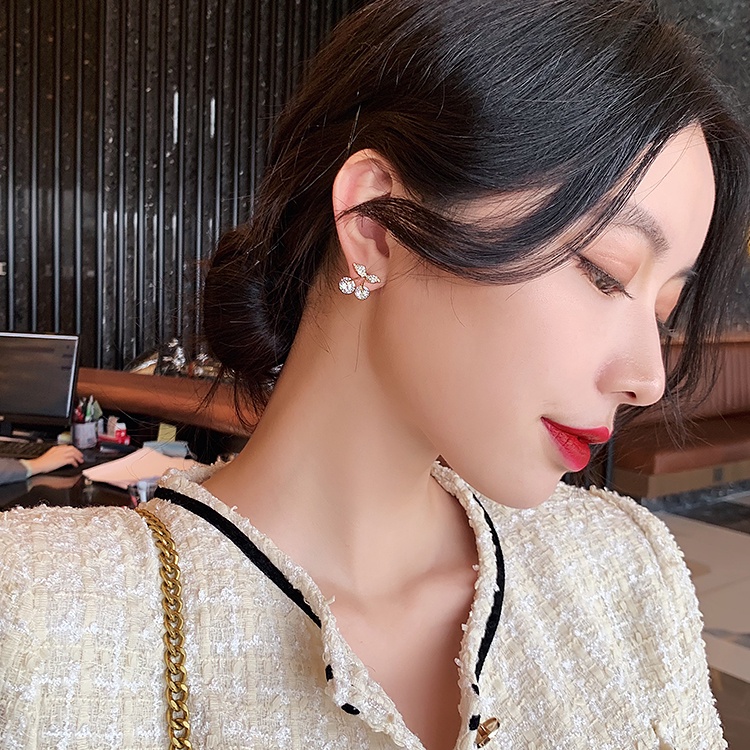 Anting Stud 925 Silver Needle Bentuk Cherry Kecil Bahan Zirkon Gaya Korea Untuk Wanita