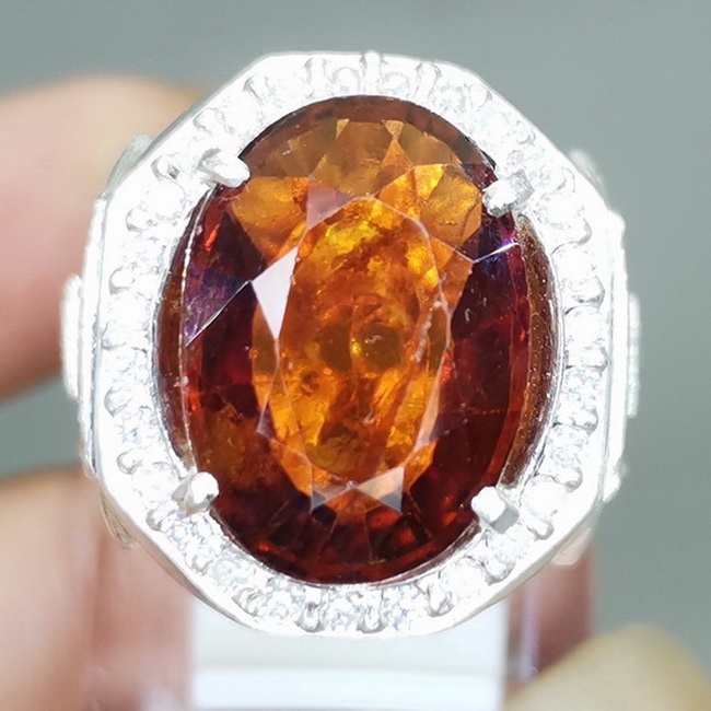 Cincin Batu Akik Orange Garnet Srilangka Asli Ring Perak