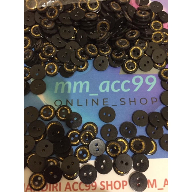 144PCS Kancing Baju 4 Lubang Hitam List gold/Hem/Kemeja 11mm/1,1cm/18L