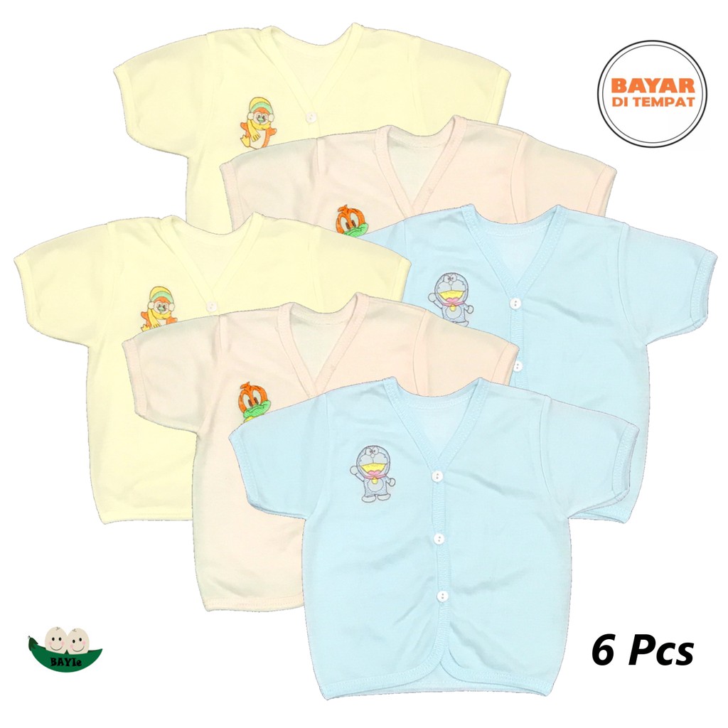 BAYIe -  6 Pcs  Baju Bayi Lengan PENDEK Warna LILY Kualitas PREMIUM Bahan TC tebal umur 0-3 bulan