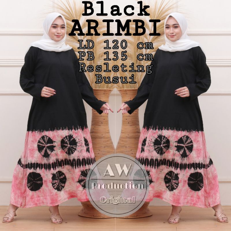 Gamis Black Tiedye Jumbo Abstrak Resleting Depan Busui Bumil Homedress Wanita Kekinian Katun Spandek Adem Terlaris