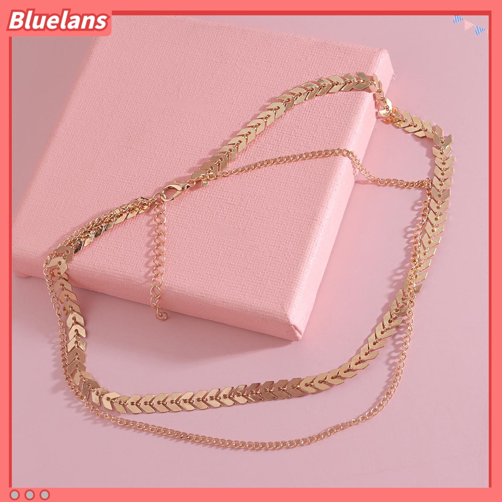 Bluelans Women Fashion Double Layers Fish Bone Chain Choker Necklace Jewelry