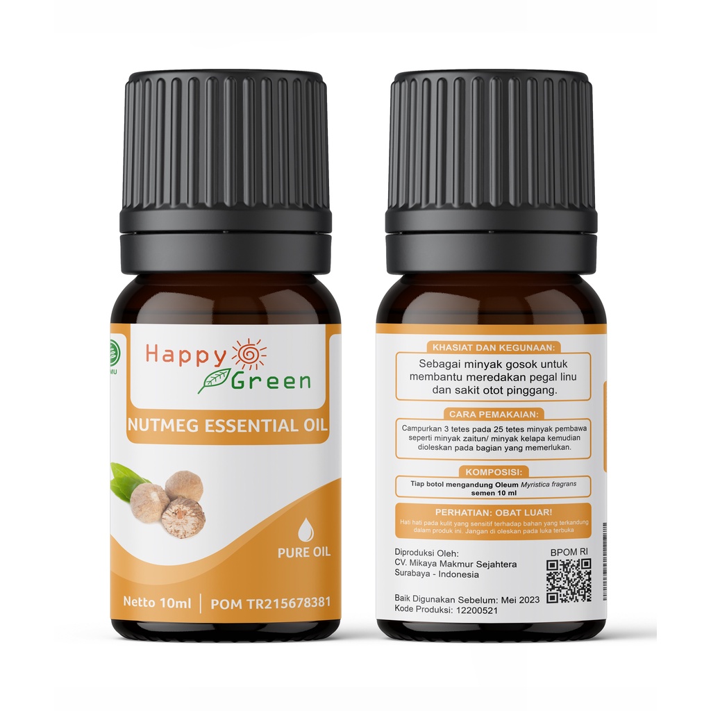 BPOM Happy Green Nutmeg Essential Oil - Minyak Atsiri Buah Pala 100% Murni Garansi Uang Kembali