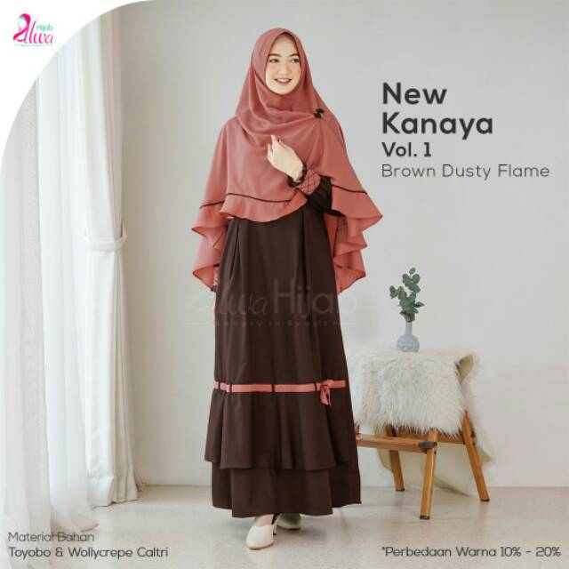 Ready brown dusty M harga asli 415k diskon spesial New Kanaya original Alwa hijab gamis syari gamis 
