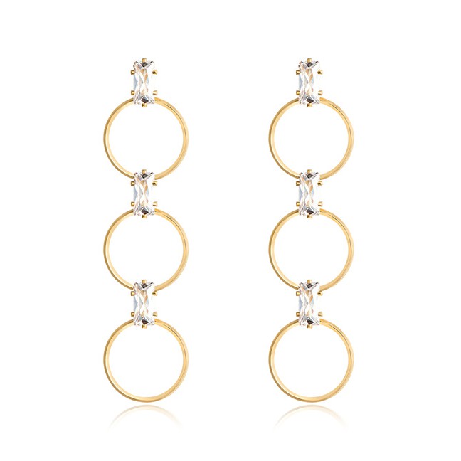 LRC Anting Tusuk Fashion Real Gold Alloy Rhinestone Ring Earrings F79766