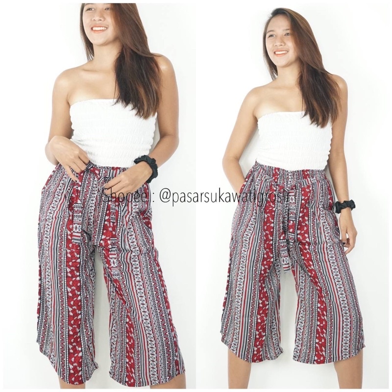 CELANA KULOT MIDI RAYON MOTIF BALI ETNIK TRIBAL ADEM MURAH GROSIR