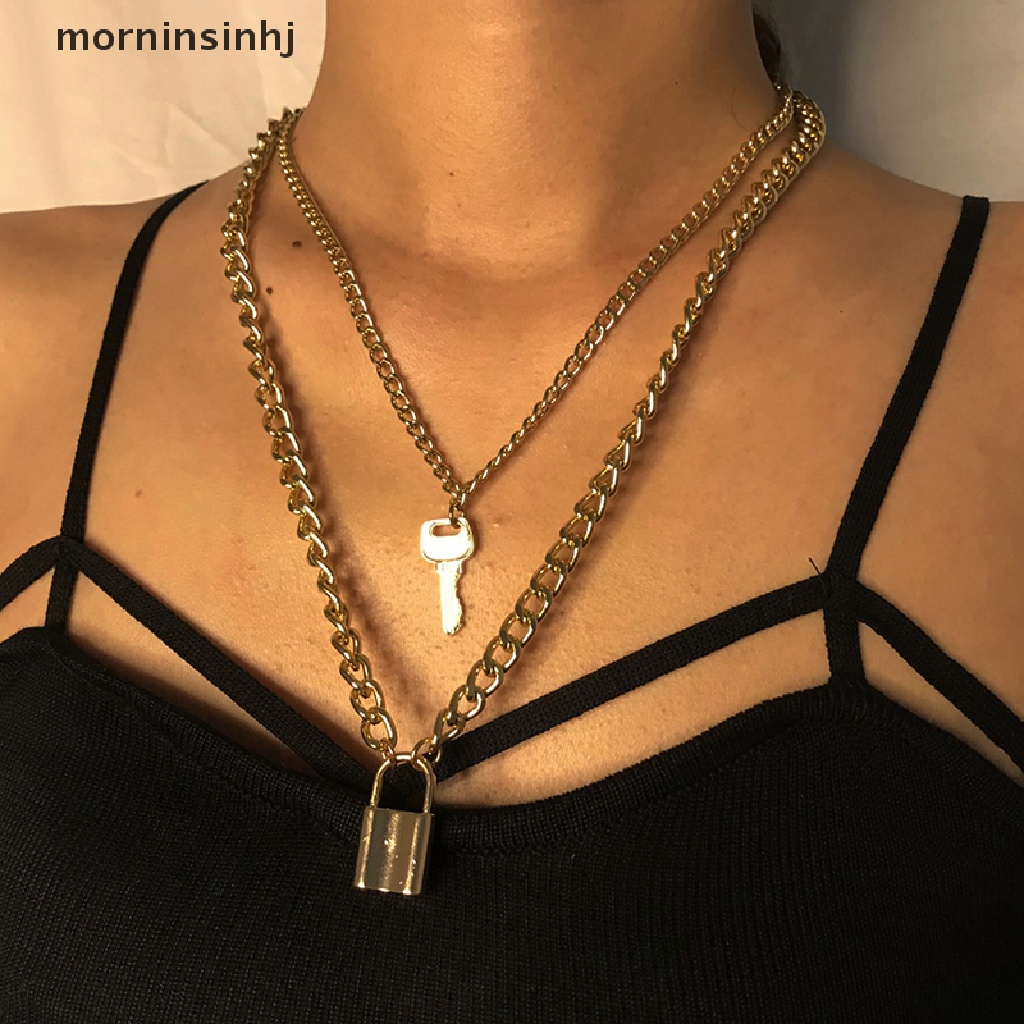 Mor Kalung Choker Dua Lapis Dengan Liontin Gembok Gaya Punk Gothic Untuk Wanita