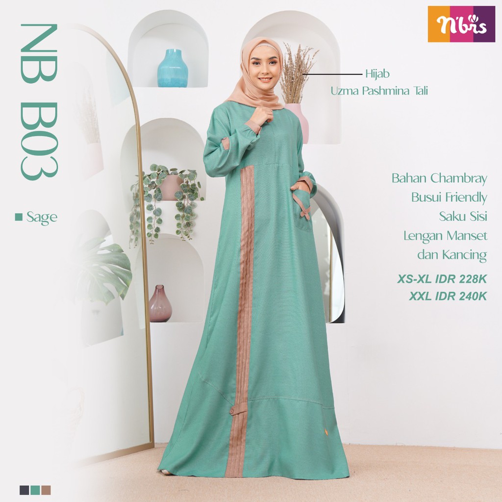 Nibras Gamis NB b03 Bahan Chambray Cantik Adem Busui Friendly Nyaman Dipakai