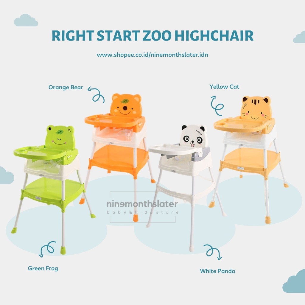 Right Start ZOO Highchair Kursi Makan Anak Bayi Roda Multifunction High Chair Kids Toddler Baby 2376