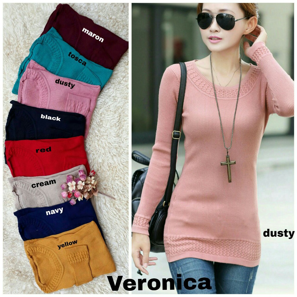 [Veronica Varian Warna RO] Blouse Wanita Rajut Stret Varian Warna