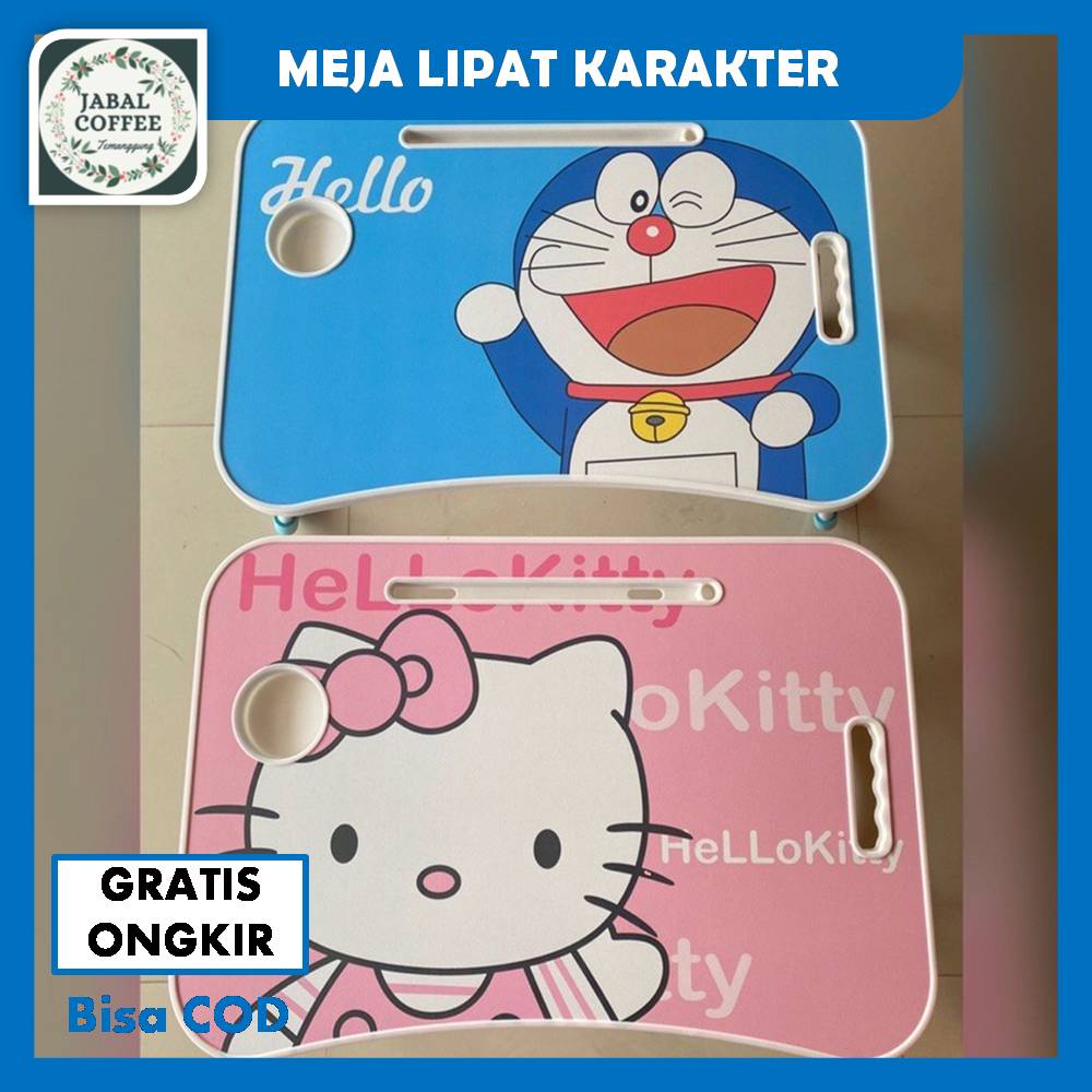 Meja Belajar Lipat Portable Minimalis / Meja Belajar Lipat Karakter / Meja Laptop Tempat Gelas Lucu