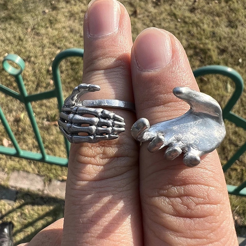 Fancyqube Cincin Desain Ukiran Tangan Tengkorak Dapat Disesuaikan Gaya Punk Gothic Vintage Untuk Pria Dan Wanita