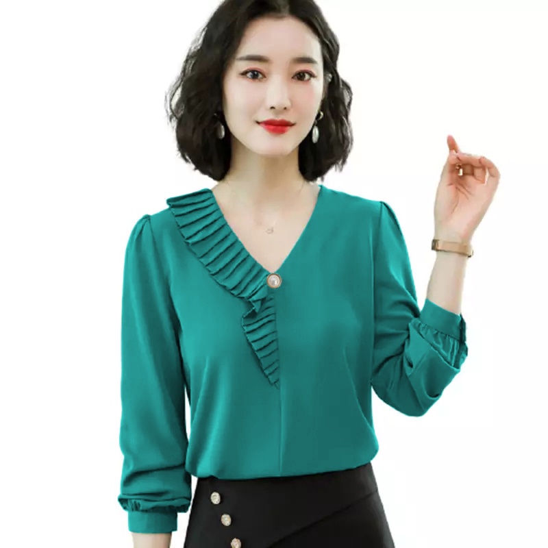 Blouse Lengan panjang Wanita Gaya Korea variasi leher Model Terbaru - XSHOP Verlin