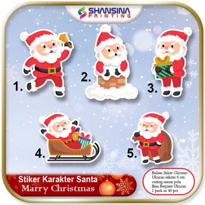 

Stiker Karakter Santa Claus / Siker Cutting Bentuk / Custum Nama Christmas