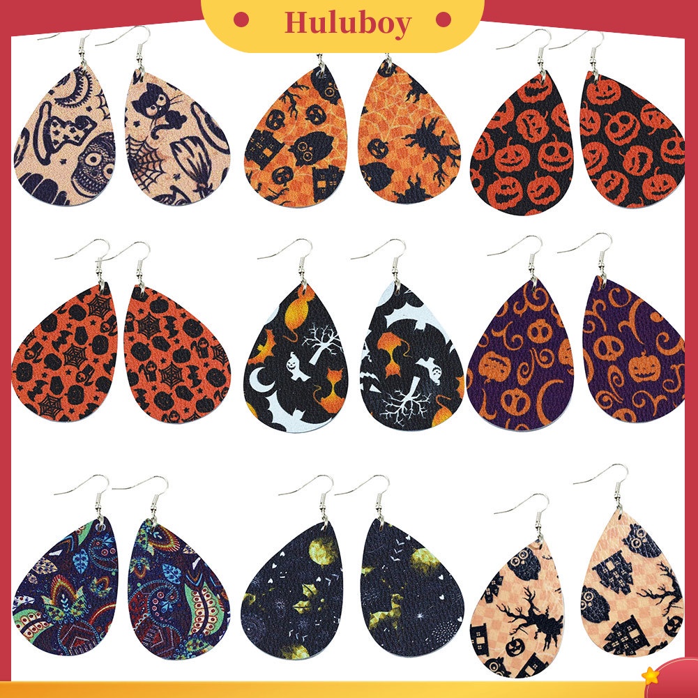 Hu Hu Hu Hu Hu Alat Bantu Pasang Kacamata♡ Anting Kait Gantung Wanita Bahan Kulit Imitasi Desain Tengkoraklabu Tema Halloween