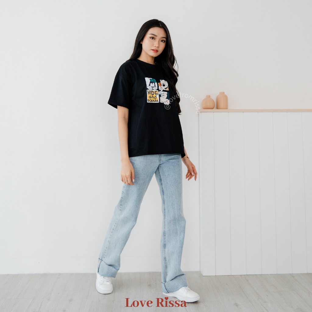 Kaos Tshirt Mickey Goofy Oversized Korean Streetwear Baju Unisex Lengan Pendek Love Rissa