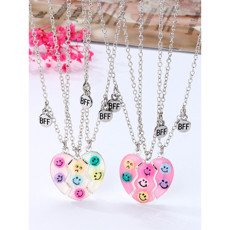 3pcs / Set Kalung Liontin Enamel Magnetik Motif Happy Face Smily Untuk Pria Dan Wanita