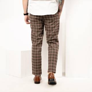 Jual CELANA SLIMFIT PRIA TARTAN BROWN MAROON CELANA KOTAK KOTAK PRIA