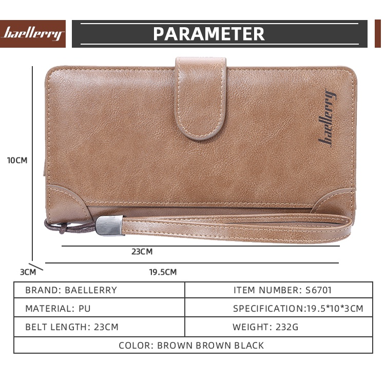 BAELLERRY S6701 Dompet Pria Wanita Panjang Bahan Kulit PU Leather Premium WATCHKITE BAEOS-8
