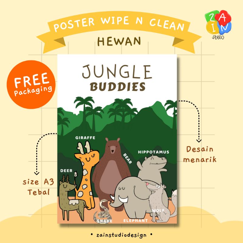 POSTER ANAK - POSTER BELAJAR EDUKASI TK PAUD NAMA HEWAN SERI 4