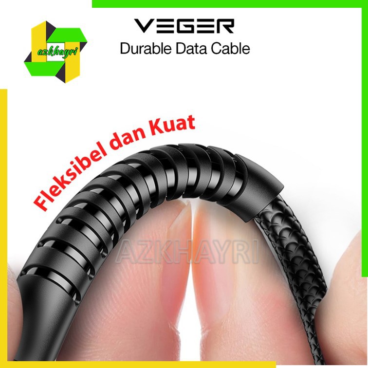 VEGER Kabel Data V110 USB Type C 2.4A Type-C Micro Lightning iPhone High Speed Fast Charging Quick Charge