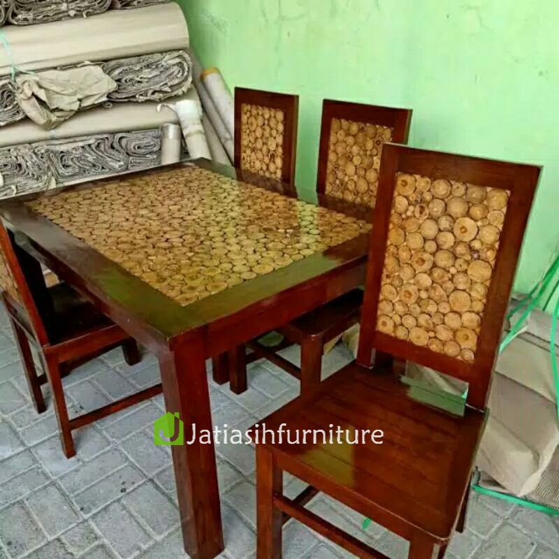 SET MEJA MAKAN JATI KOIN | Jati Asih Furniture