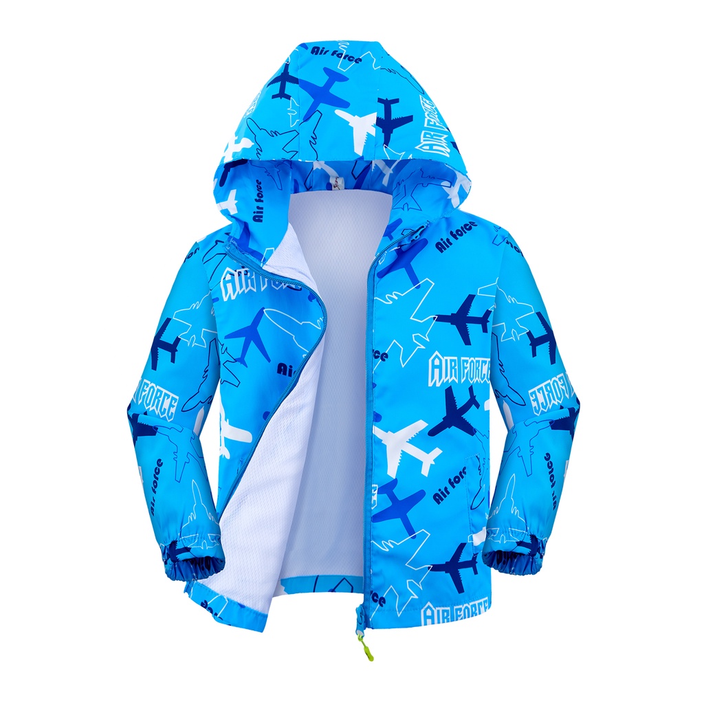 Baju Jaket Hoodie Anak Laki Laki Motif Pesawat Outerwear Parasut Style Fashion Import Umur 1-5 Tahun-Biru