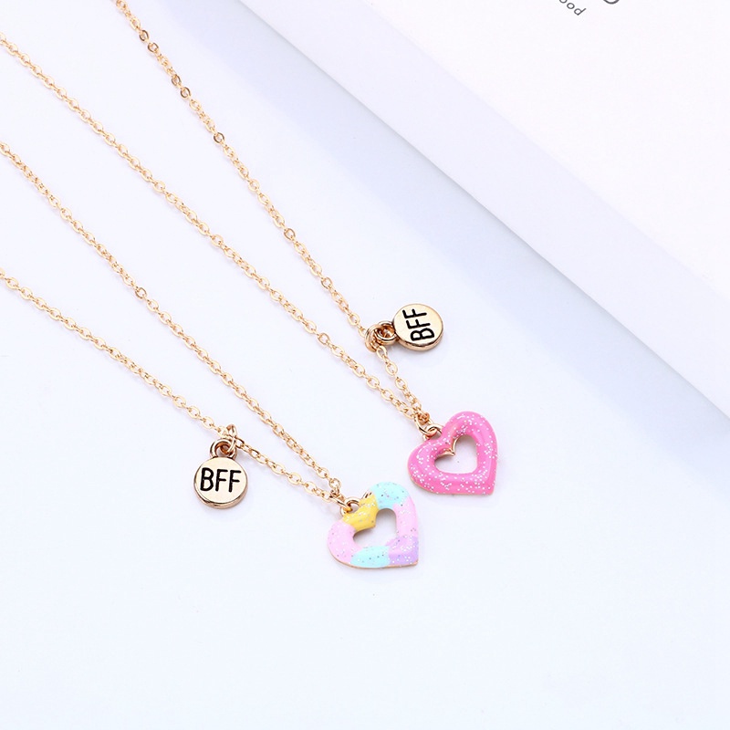 2pcs / Set Kalung Rantai Persahabatan Bentuk Hati Warna-Warni Untuk Wanita
