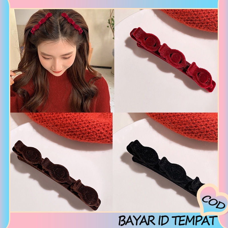 COD❤Flocking Hair Clip Side Hiasan Kepala Artefak Rambut Musim Gugur Dan Musim Dingin