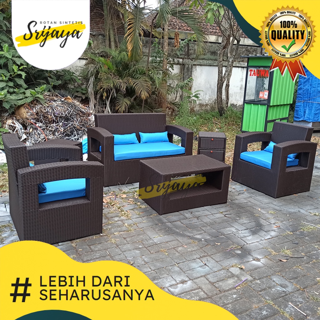 Set Sofa Klasik Rotan Sintetis + 2 Nakas Laci Ruang Tamu [Rangka Besi]