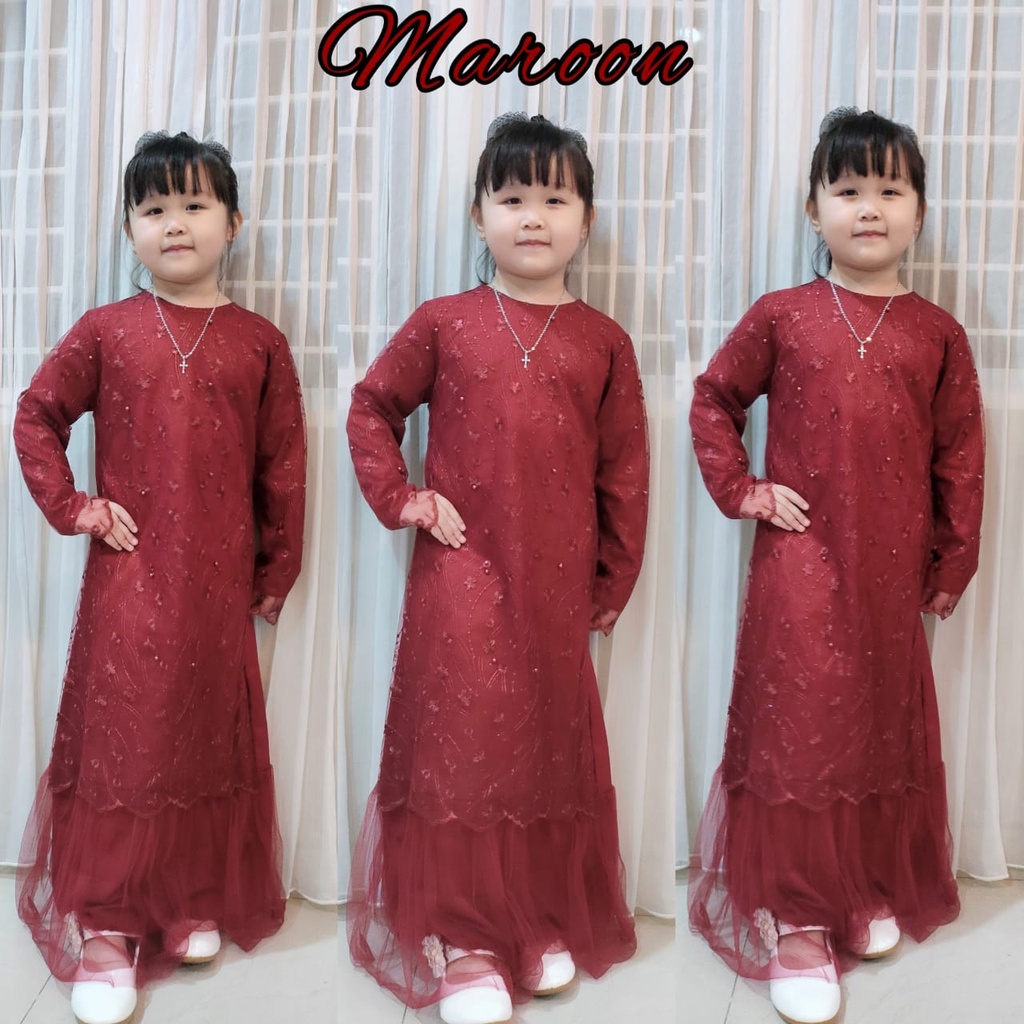 Kid Aldine Baju Gamis Brukat Tile Anak/ Gamis Pesta Anak/ Couple Ibu Anak Usia 3-12 Tahun