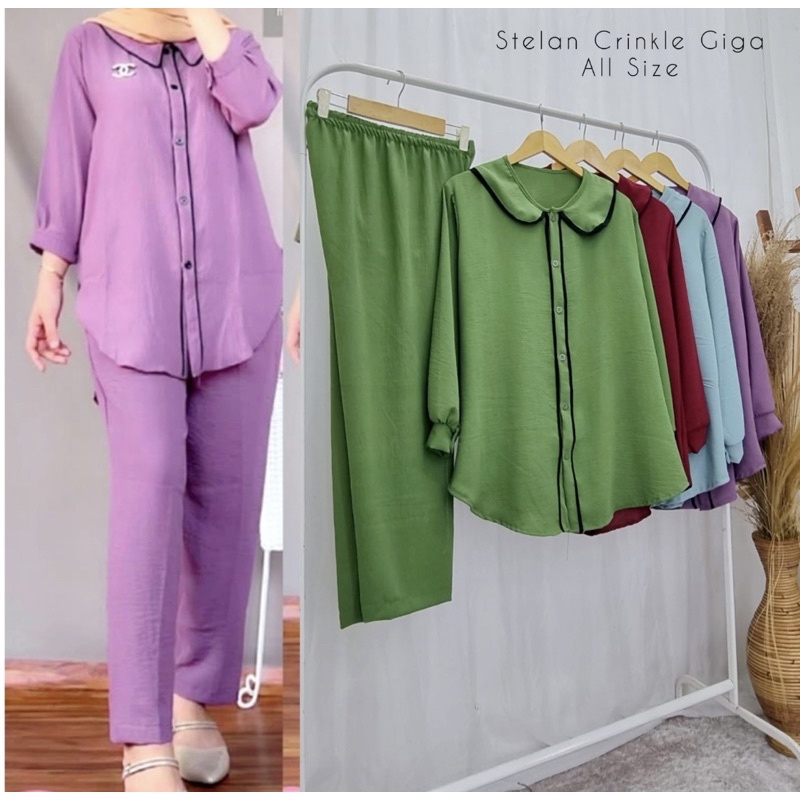 Giga Set Crinkle Airflow - Setelan crinkle airflow Ld 110cm polos premium renda leher / Setcel polos