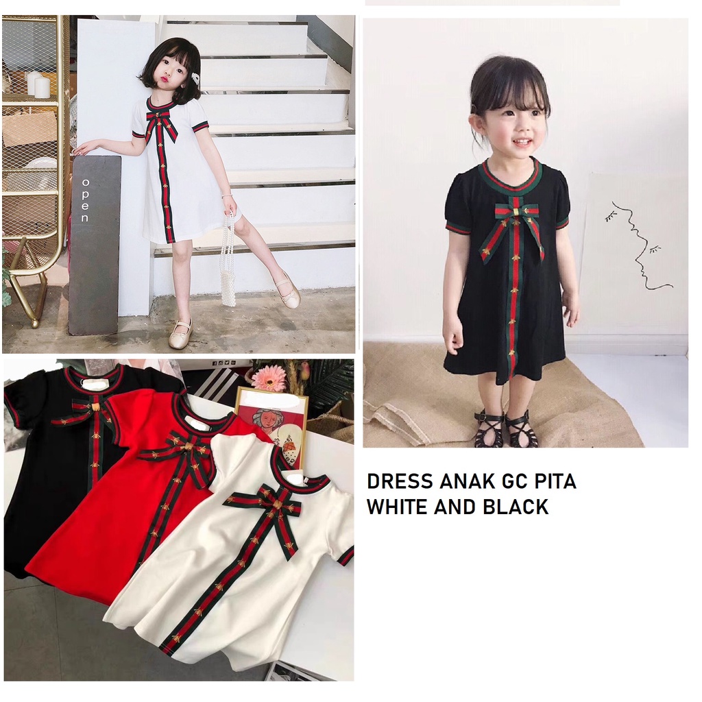 Dress Import Branded Putih Hitam pita gc bee